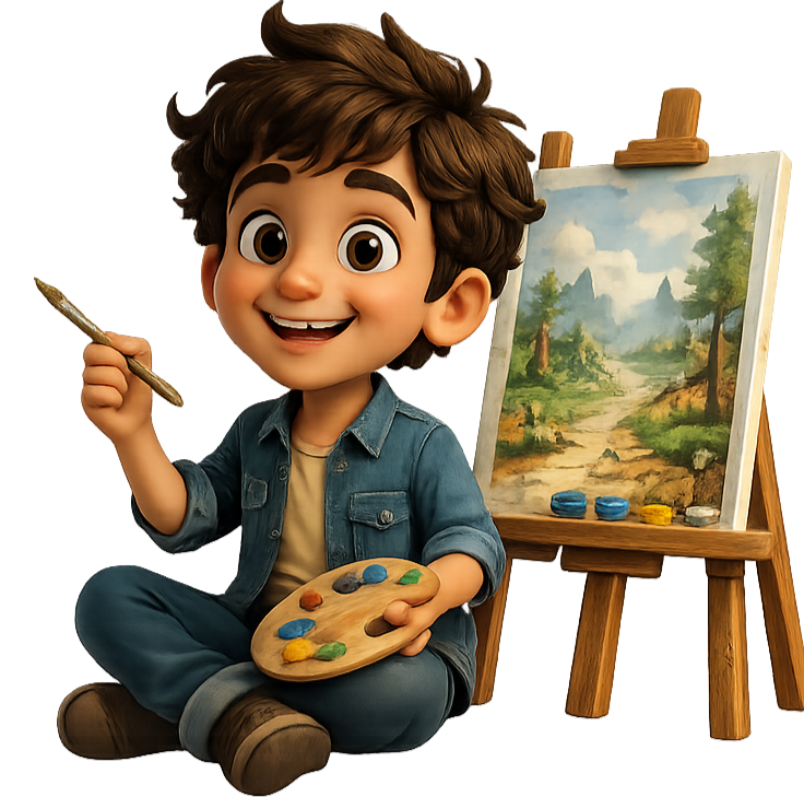 Young creator painting a story world